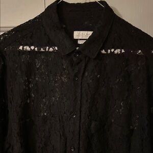 Zara Mens Black Sheer Lace Shirt